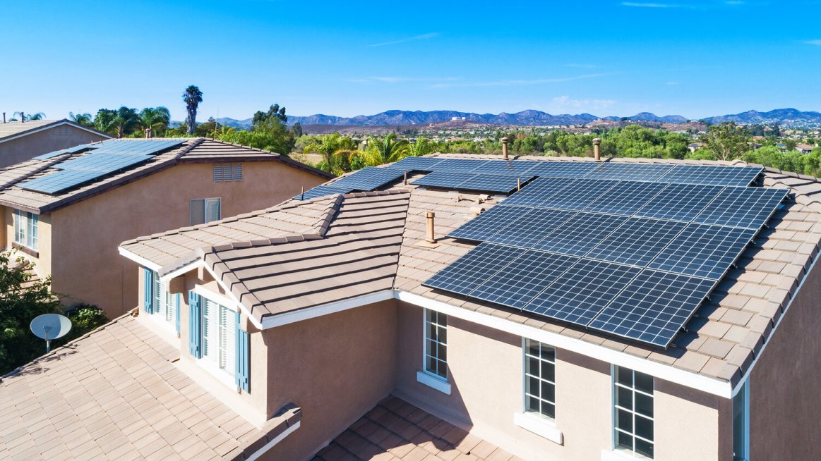 Solar Panels on Urban Roof, California